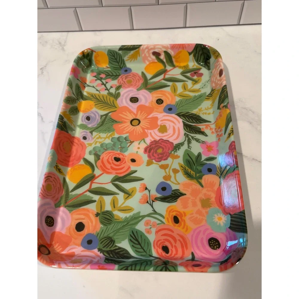 Rifle Paper Co Garden Party Floral Trinket Tray Melamine 8.25x5.625 NEW